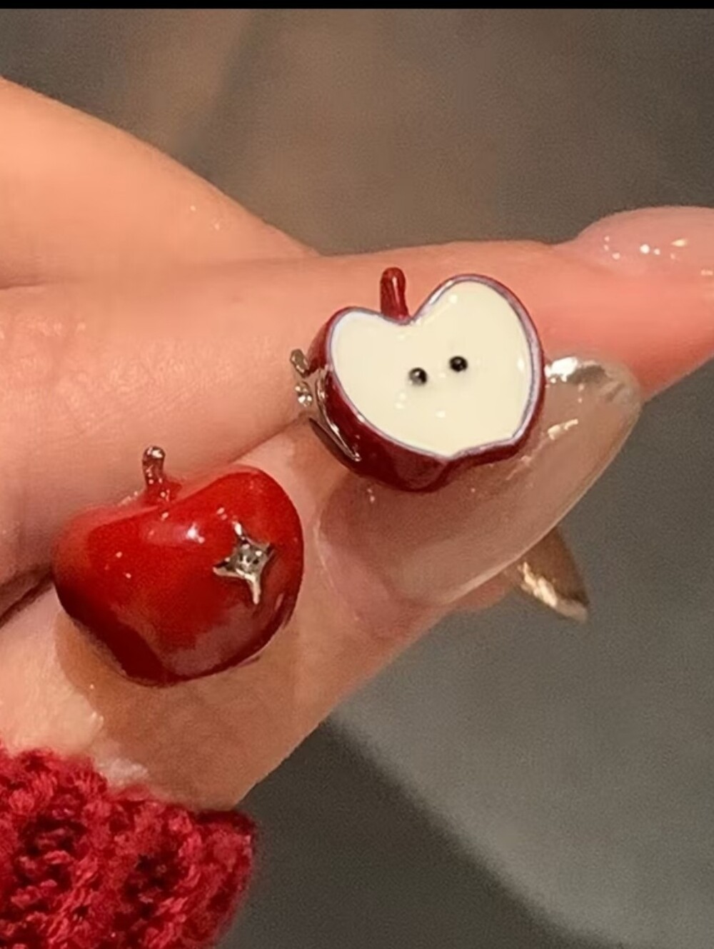 Cute Red Apple Enamel Earrings - Playful Apple Studs
